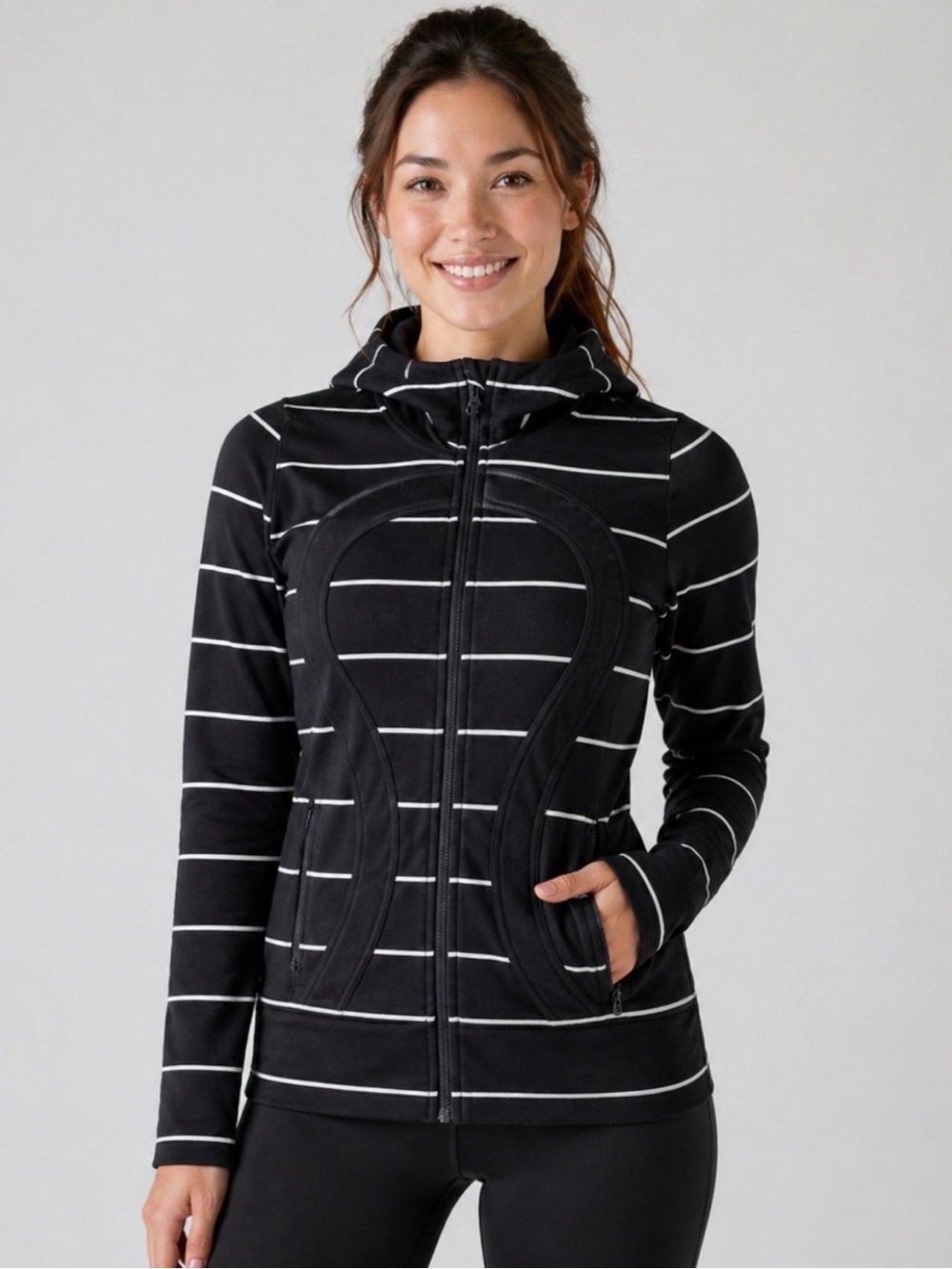 Lululemon Stride Jacket in black and white stripes